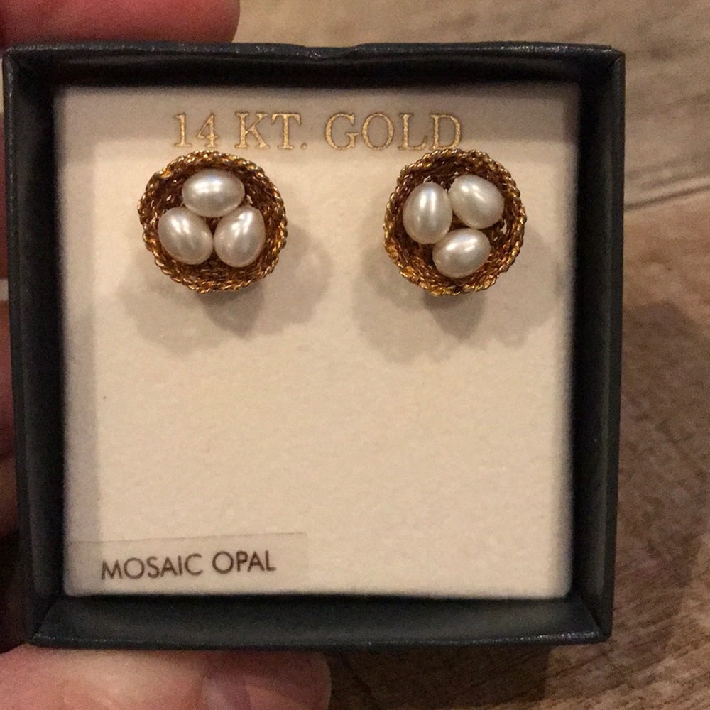 NIB✨14K Gold Opal Accented Earrings